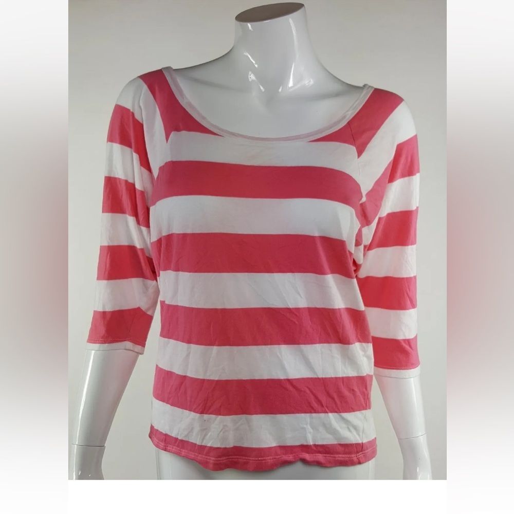 Chelsea + Theodore Size Medium Womens Size Large Pink White Striped 3/4 Sleeve